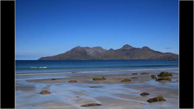 Singing Sands Eigg, Rum behind Sea Kayak Eigg Muck Beach Singing Sands Rum