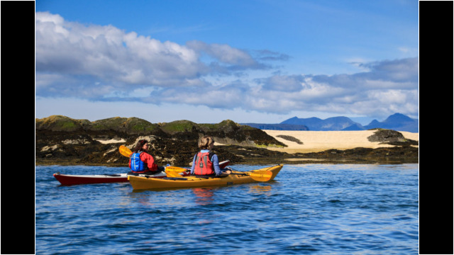 Arisaig Skerries, Rum & Eigg behind Sea Kayak Morar Arisaig Beach