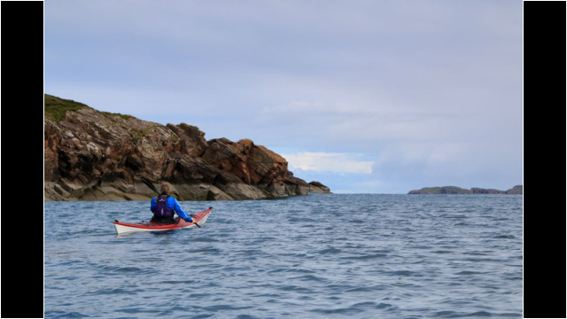 Leaving Mellon Udrigle, Priest Island in distance Sea Kayak Greenstone Point North West Highlands