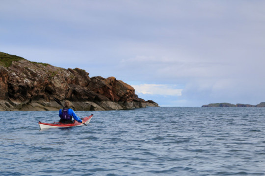 Leaving Mellon Udrigle, Priest Island in distance Sea Kayak Greenstone Point North West Highlands