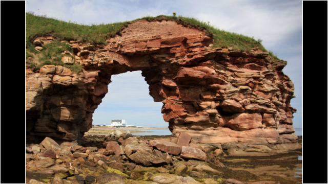 Torness & ornate sandstone arch Barns Ness Torness