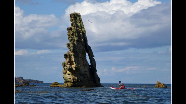 Ornate stack near Ross Point Sea Kayak Eyemouth